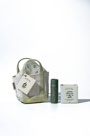 Green Tote Bag w/ Bar Soap & Lip Balm